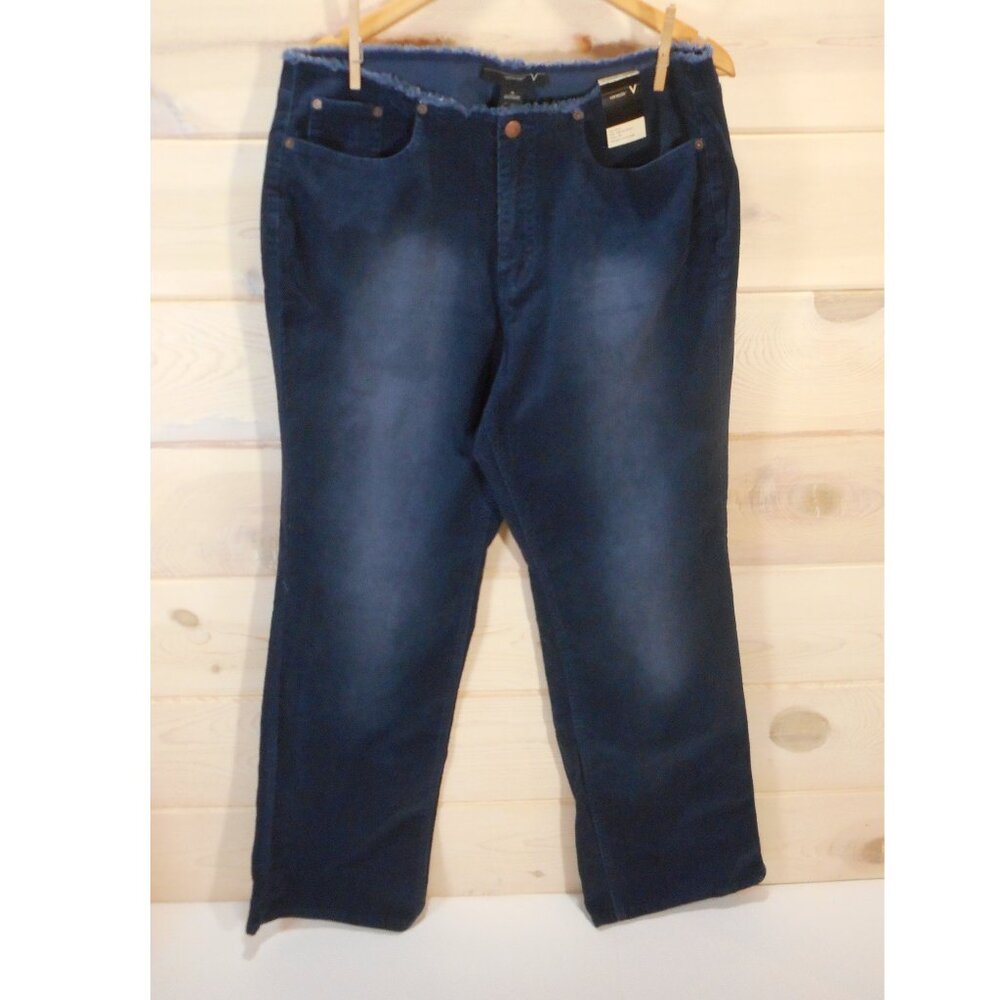 Venezia Womens Plus Size 18 Average Navy Blue Corduroy Pants Bootcut Stretch NWT